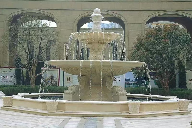 南宁 黄金麻花岗岩异型加工——户外庭院石雕流水喷泉